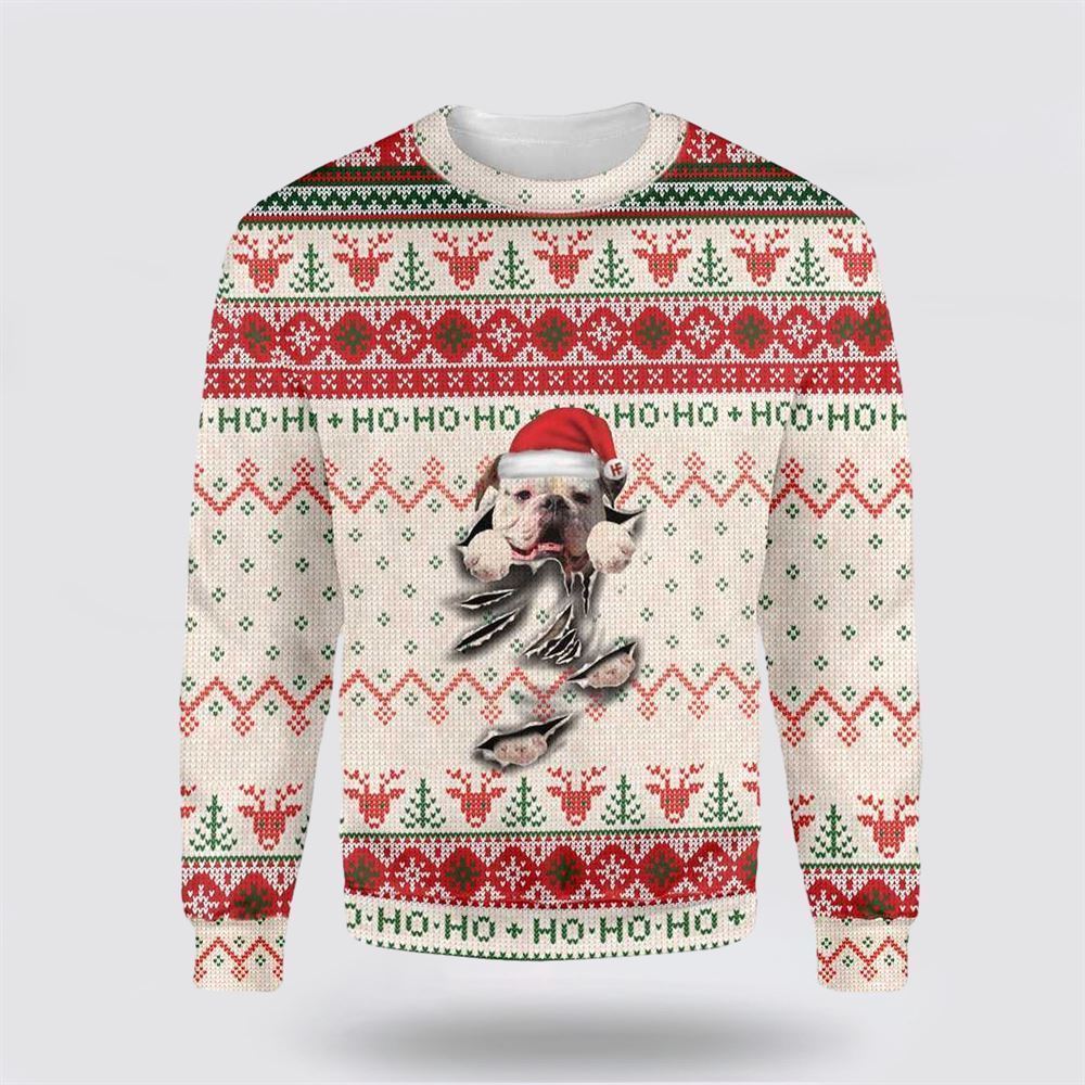 American Bulldog Scratch Ugly Christmas Sweater For Men And Women, Gift For Christmas, Best Winter Christmas Outfit