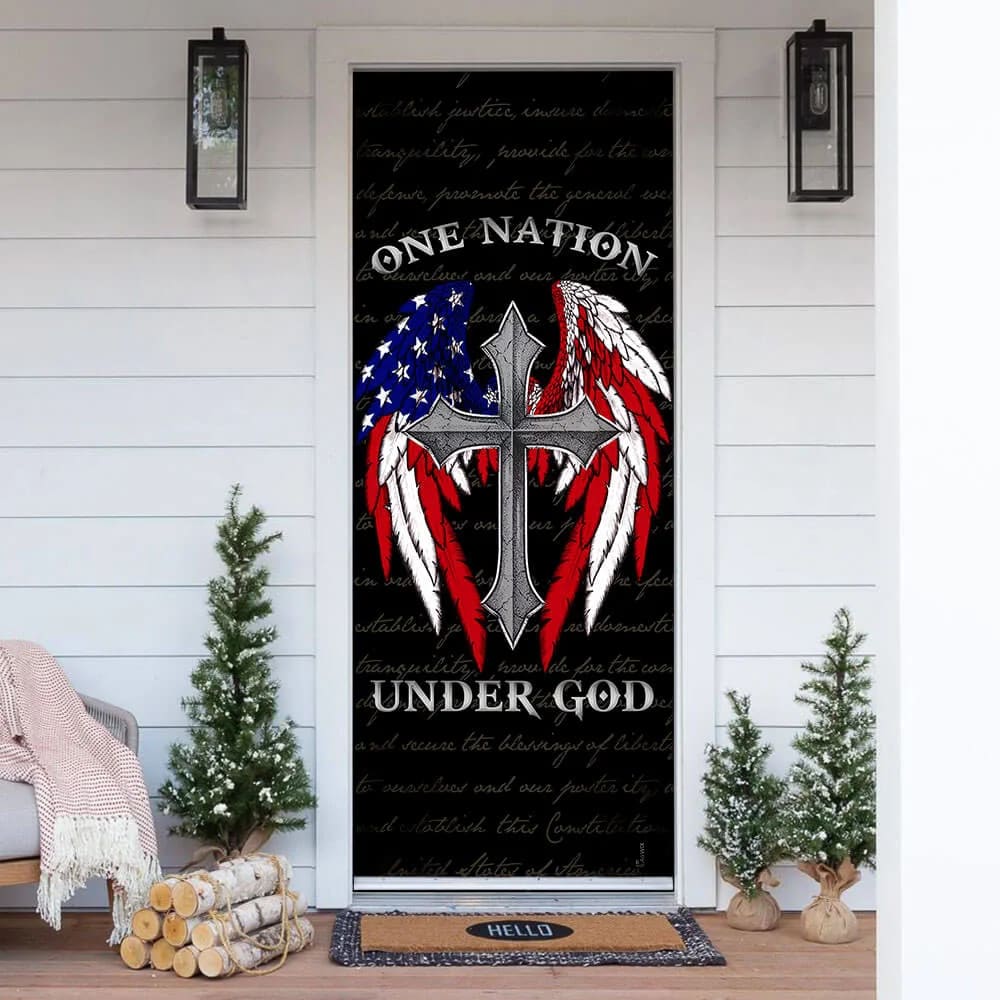 American Christian Cross Door Cover - One Nation Under God Door Cover - Religious Door Decorations