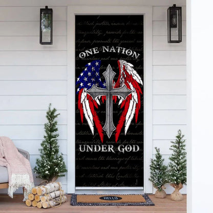 American Christian Cross Door Cover - One Nation Under God Door Cover - Religious Door Decorations
