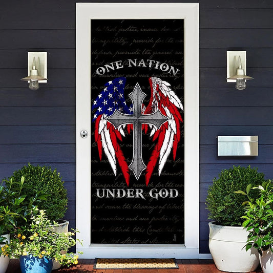 American Christian Cross Door Cover - One Nation Under God Door Cover - Religious Door Decorations