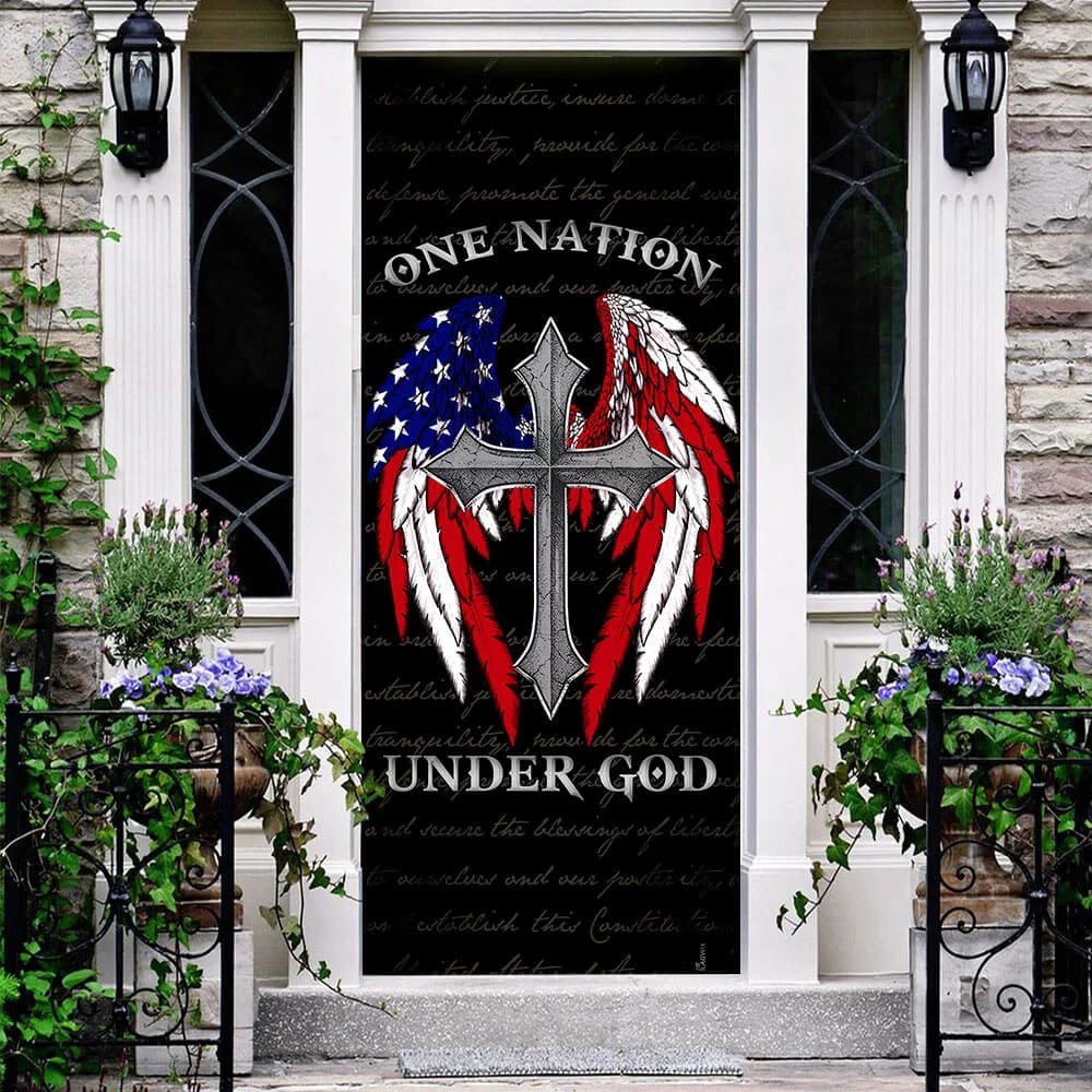 American Christian Cross Door Cover - One Nation Under God Door Cover - Religious Door Decorations