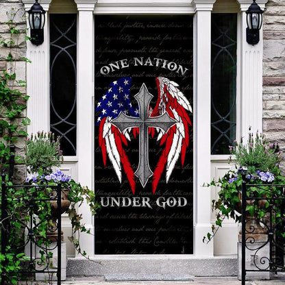 American Christian Cross Door Cover - One Nation Under God Door Cover - Religious Door Decorations
