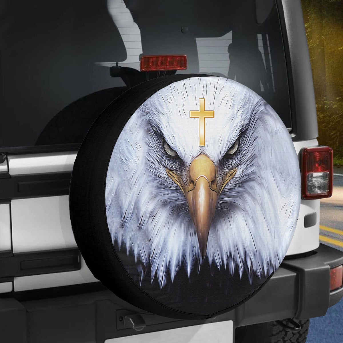 American Eagle Cool Universal Spare Tire Cover - Jesus Cross Christian Catholic Wheel Cover