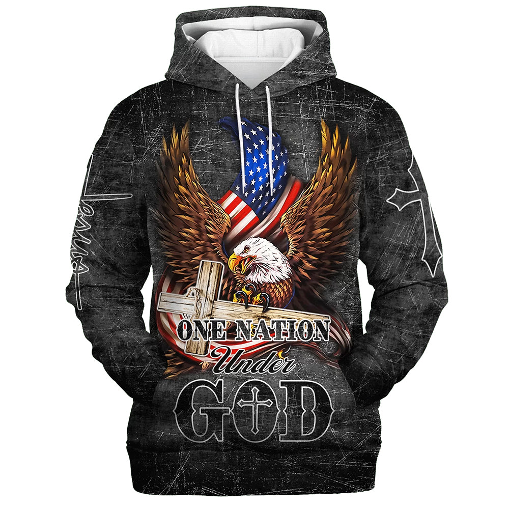 American Eagle USA Flag 3D Hoodie - One Nation Under God Hoodies - Men & Women Christian Hoodie - 3D Printed Hoodie