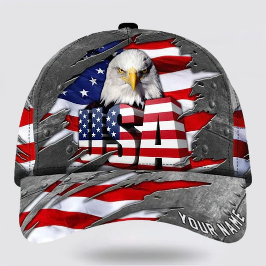 American Flag Bad Eagle Custom Name Baseball Cap - Christian Hats for Men and Women