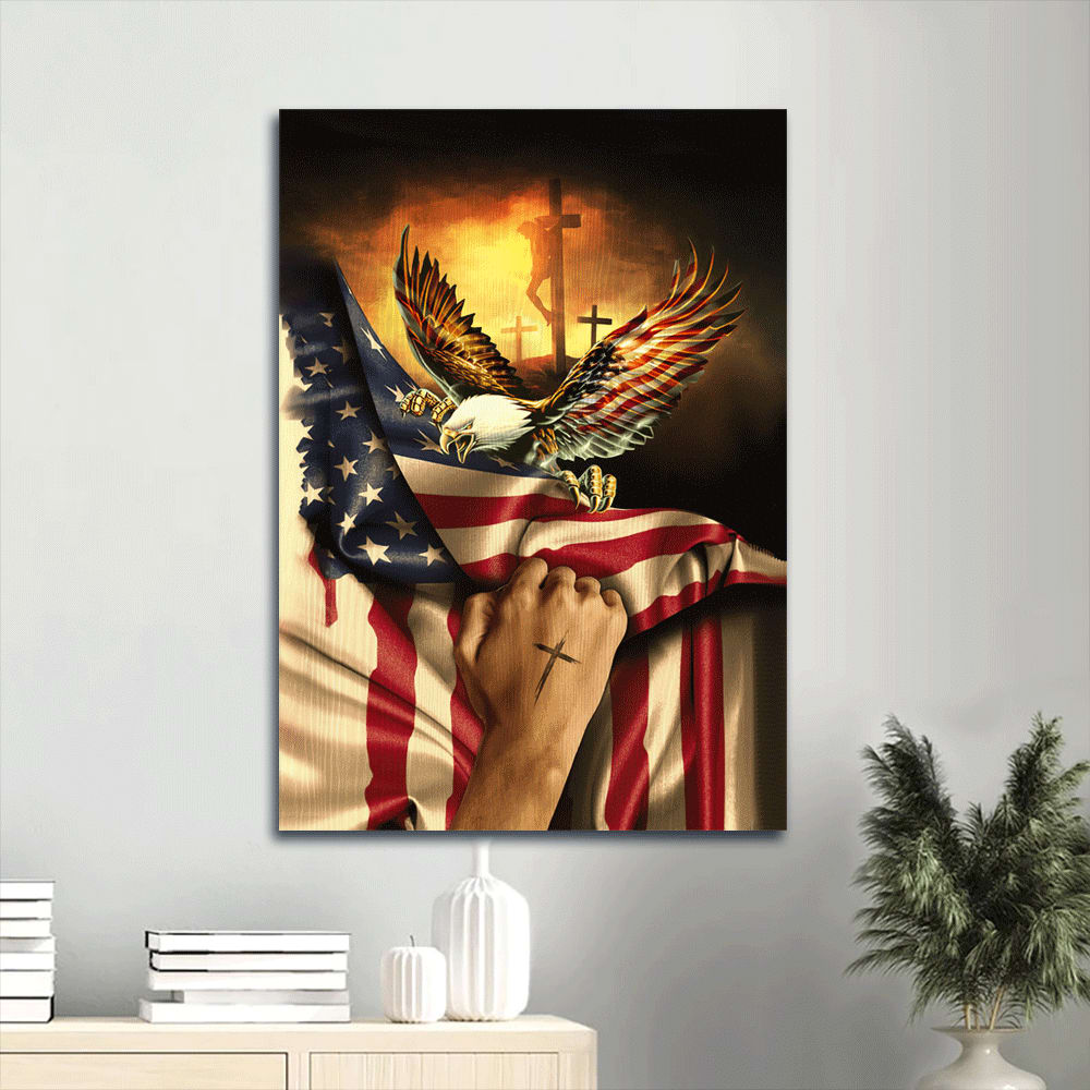 American Flag Bald Eagle Canvas Wall Art - Jesus Christ On Cross Portrait Canvas
