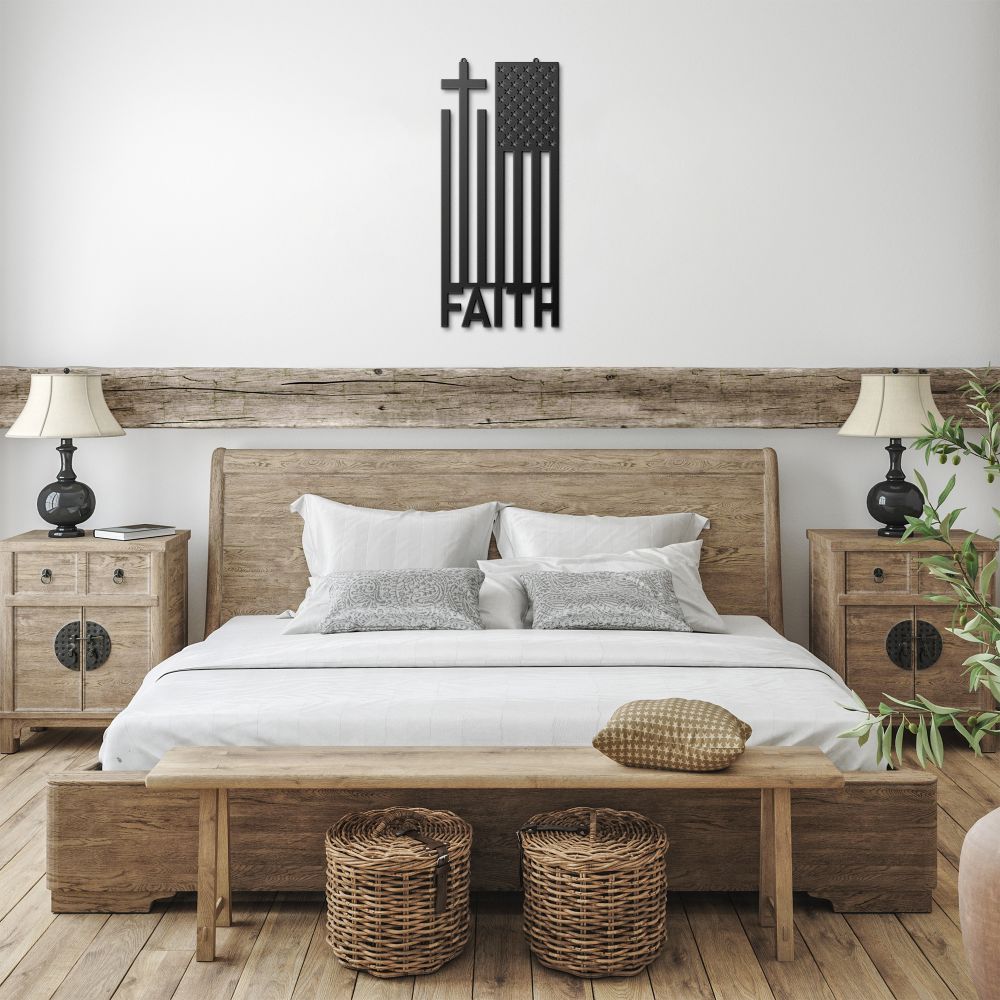 American Flag Cross Faith Metal Sign - Christian Metal Wall Art - Religious Metal Wall Decor