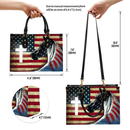 American Flag Horse Leather Handbag - Religious Gifts For Women - Women Pu Leather Bag