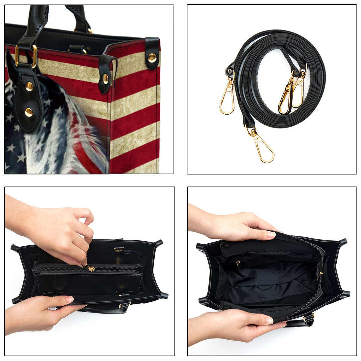 American Flag Horse Leather Handbag - Religious Gifts For Women - Women Pu Leather Bag