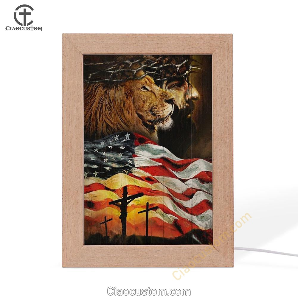 American Flag Jesus Christ The Lion Of Judah Frame Lamp