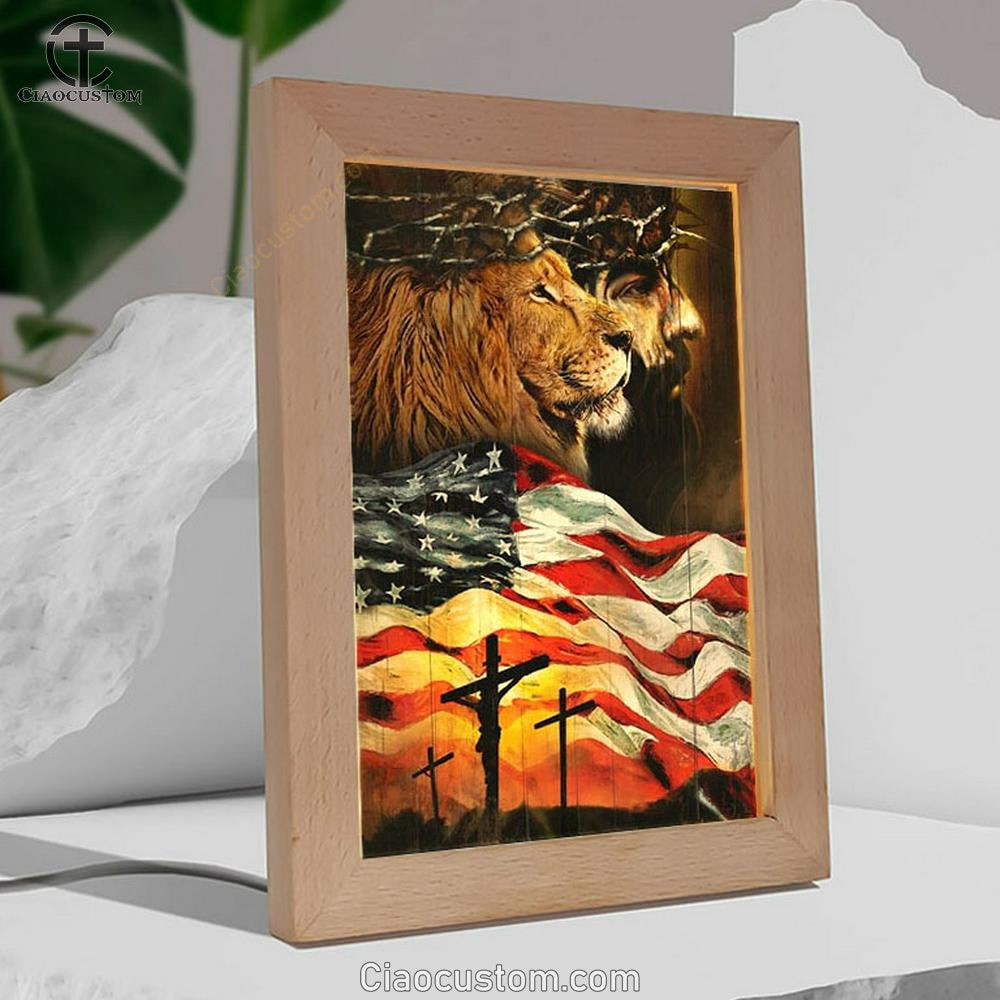 American Flag Jesus Christ The Lion Of Judah Frame Lamp