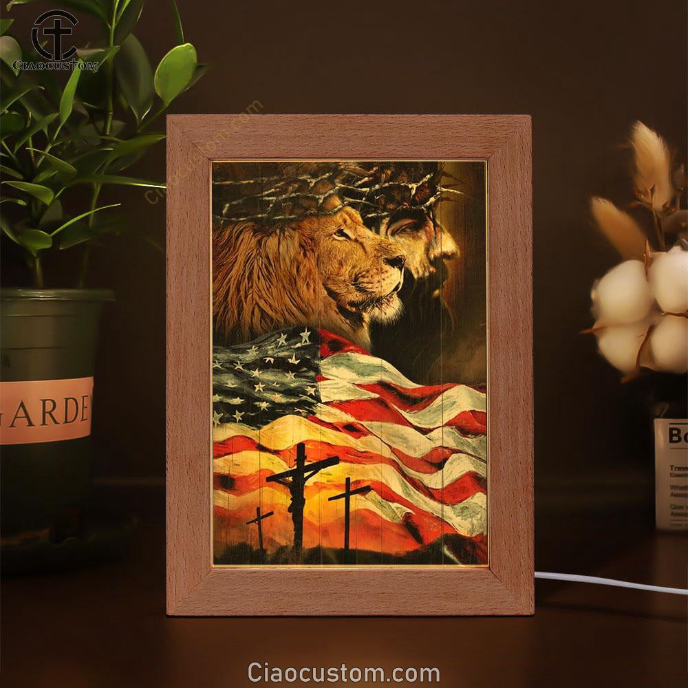 American Flag Jesus Christ The Lion Of Judah Frame Lamp