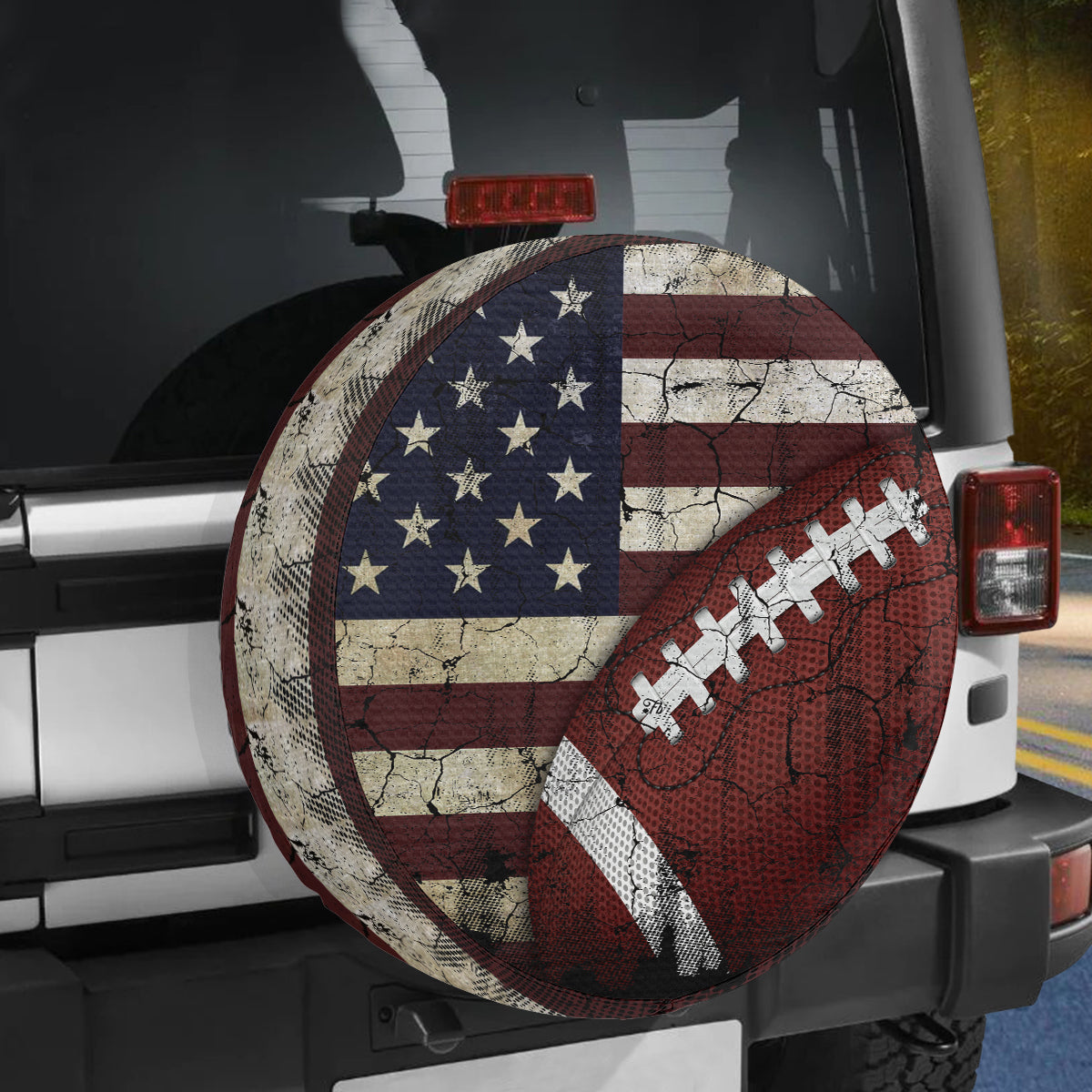 American Football Tire Cover - Grunge American Flag Tire Protector Covers - Gifts Car Accessories