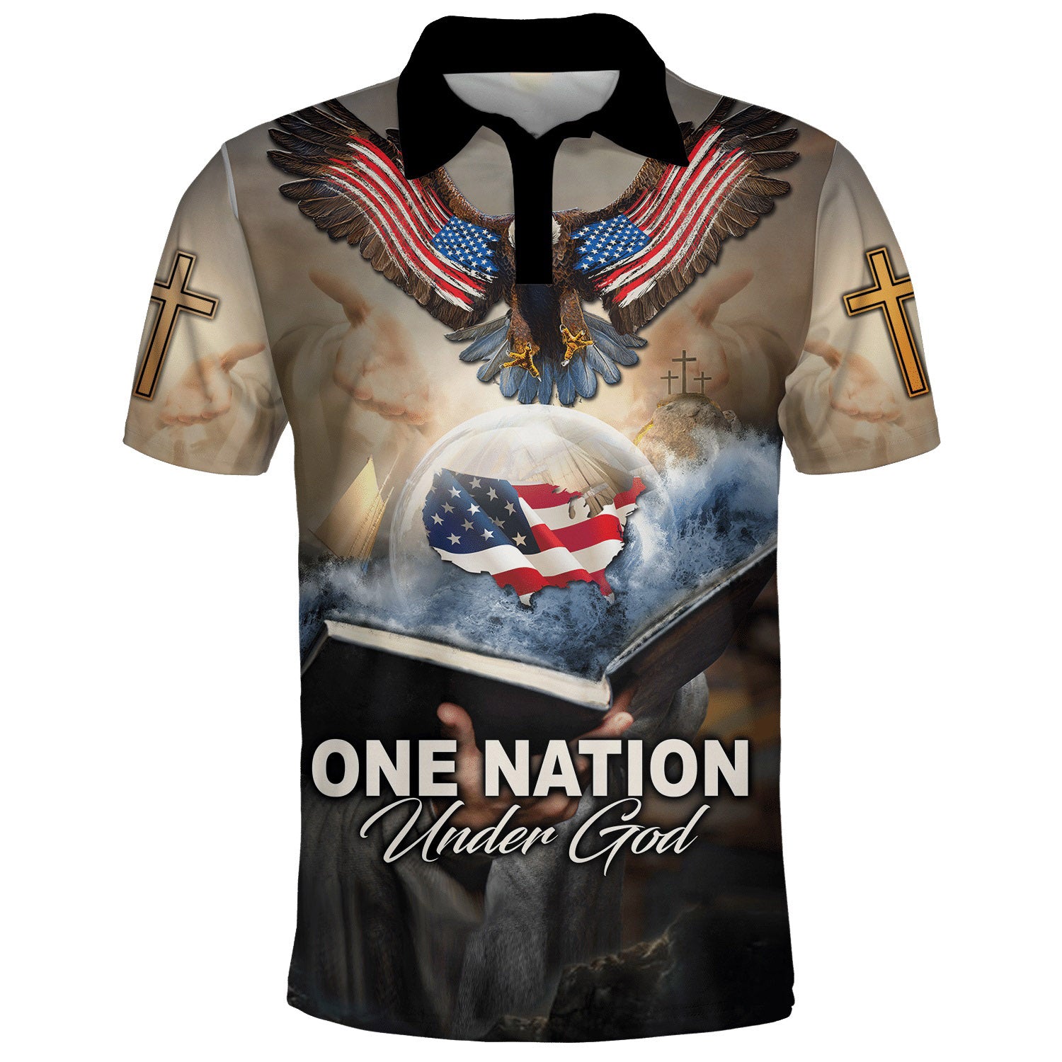 American One Nation Under God Polo Shirt - Christian Shirts & Shorts