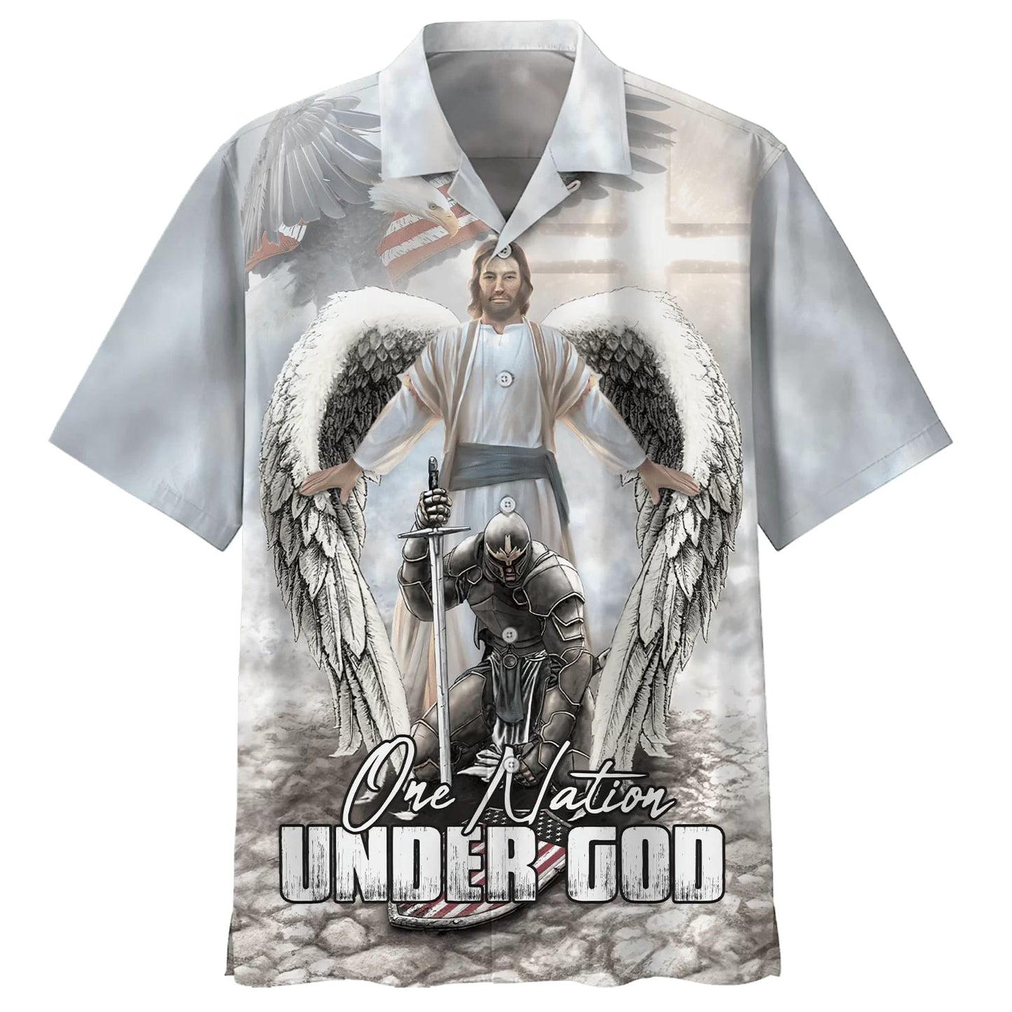 American Warrior Knee Before God One Nation Under God Hawaiian Shirts - Christian Hawaiian Shirt - Hawaiian Summer Shirts