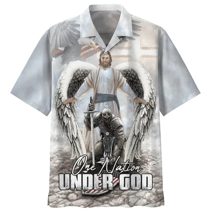 American Warrior Knee Before God One Nation Under God Hawaiian Shirts - Christian Hawaiian Shirt - Hawaiian Summer Shirts
