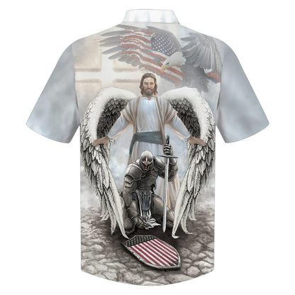 American Warrior Knee Before God One Nation Under God Hawaiian Shirts - Christian Hawaiian Shirt - Hawaiian Summer Shirts