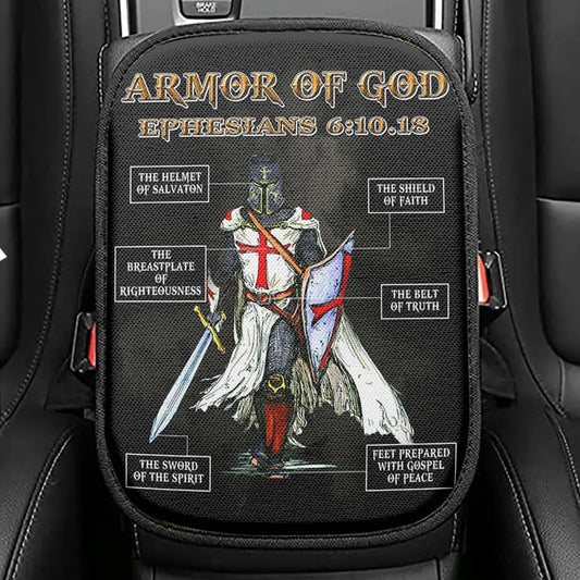 Amor Of God Warrior Of Christ Seat Box Cover, Christian Car Center Console Cover, Religious Car Interior Accessories