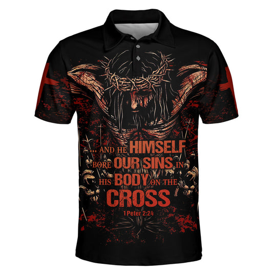 And He Himself Bore Our Sins In His Body On The Cross Jesus Polo Shirt - Christian Shirts & Shorts