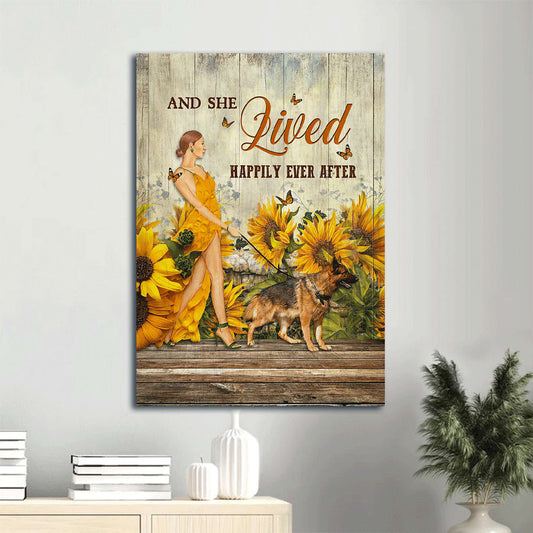 And She Lived Happily Canvas Wall Art - Beautiful Girl & German Shepherd Canvas - Gift For Dog Lover