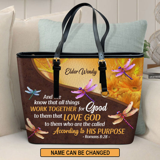 And We Know That All Things Personalized Tote Bag Leather Bible Bag Gift For Christian Friends - Christian Gifts For Women