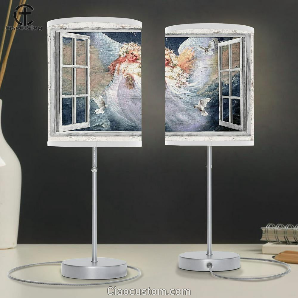 Angel Daisy Vase White Dove The Way To Heaven Table Lamp For Bedroom - Bible Verse Table Lamp - Religious Room Decor