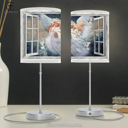 Angel Daisy Vase White Dove The Way To Heaven Table Lamp For Bedroom - Bible Verse Table Lamp - Religious Room Decor