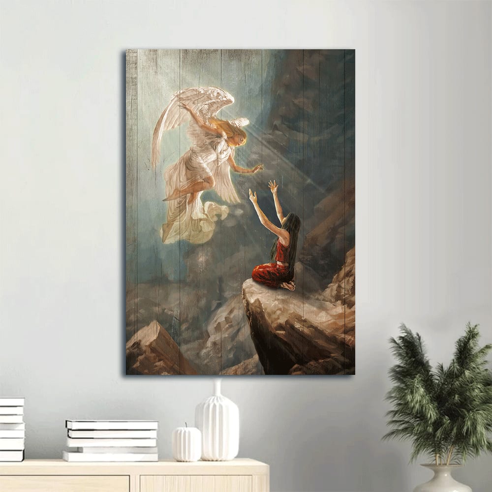 Angel Drawing & Beautiful Girl Portrait Canvas Wall Art - The Way To Heaven - Gift For Christian