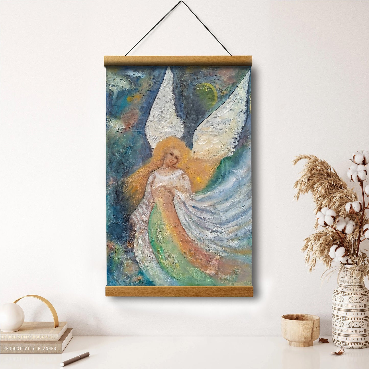Angel Oil Painting Hanging Canvas Wall Art - Catholic Hanging Canvas Wall Art - Religious Gift - Christian Wall Art Decor