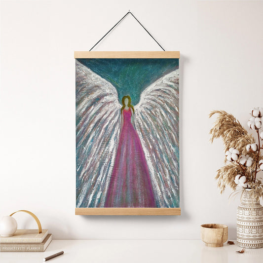 Angel Original Painting Guardian Angel Hanging Canvas Wall Art - Catholic Hanging Hanging Canvas Wall Art - Religious Gift - Christian Wall Art Decor