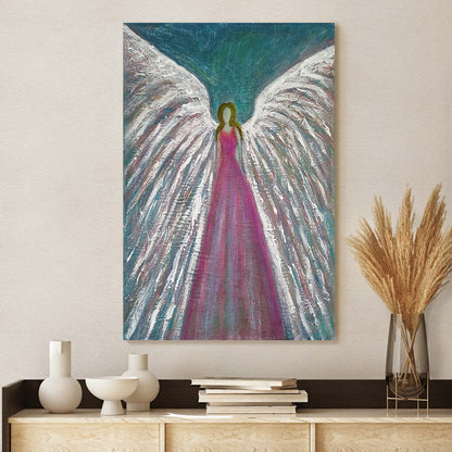 Angel Original Painting Guardian Angel Wall Art Canvas - Catholic Canvas Wall Art - Religious Gift - Christian Wall Art Decor