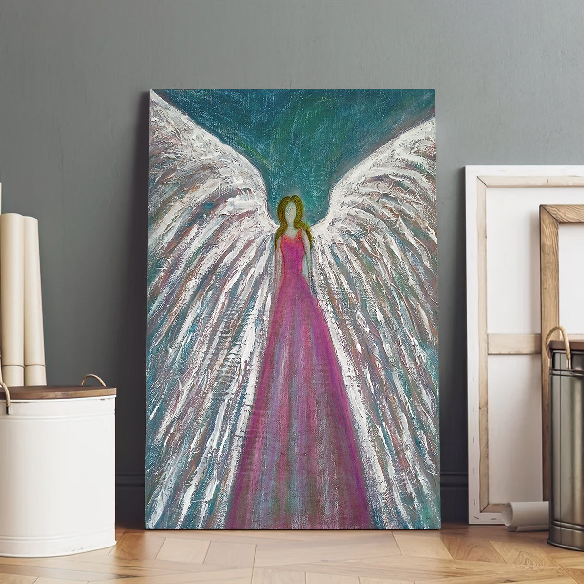 Angel Original Painting Guardian Angel Wall Art Canvas - Catholic Canvas Wall Art - Religious Gift - Christian Wall Art Decor