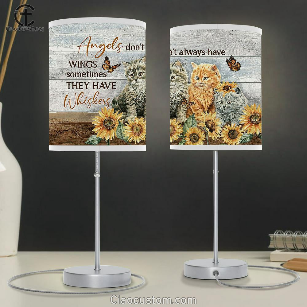 Angels Don't Always Have Wings Cat Sunflower Field Table Lamp Painting - Christian Lamp Art - Gifts For Cat Lovers