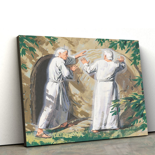 Angels Rolling The Stone Away Canvas Pictures - Christian Paintings For Home - Religious Canvas Wall Decor