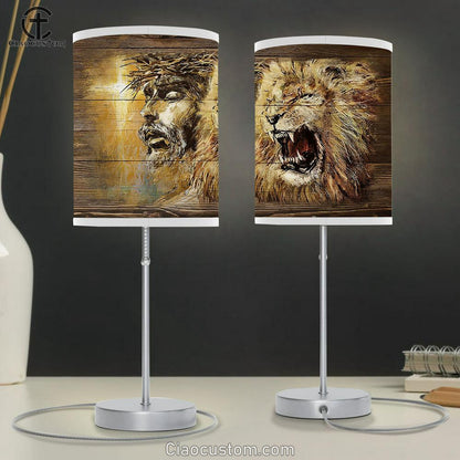 Angry Lion Stunning Jesus Face Table Lamp For Bedroom - Bible Verse Table Lamp - Religious Room Decor