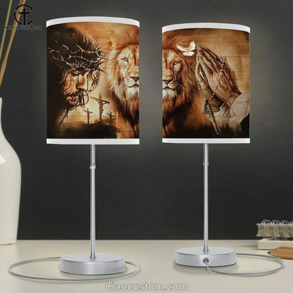 Angry Lion The Face Of Jesus Jesus On The Cross Pray For Healing Table Lamp For Bedroom - Bible Verse Table Lamp - Religious Room Decor