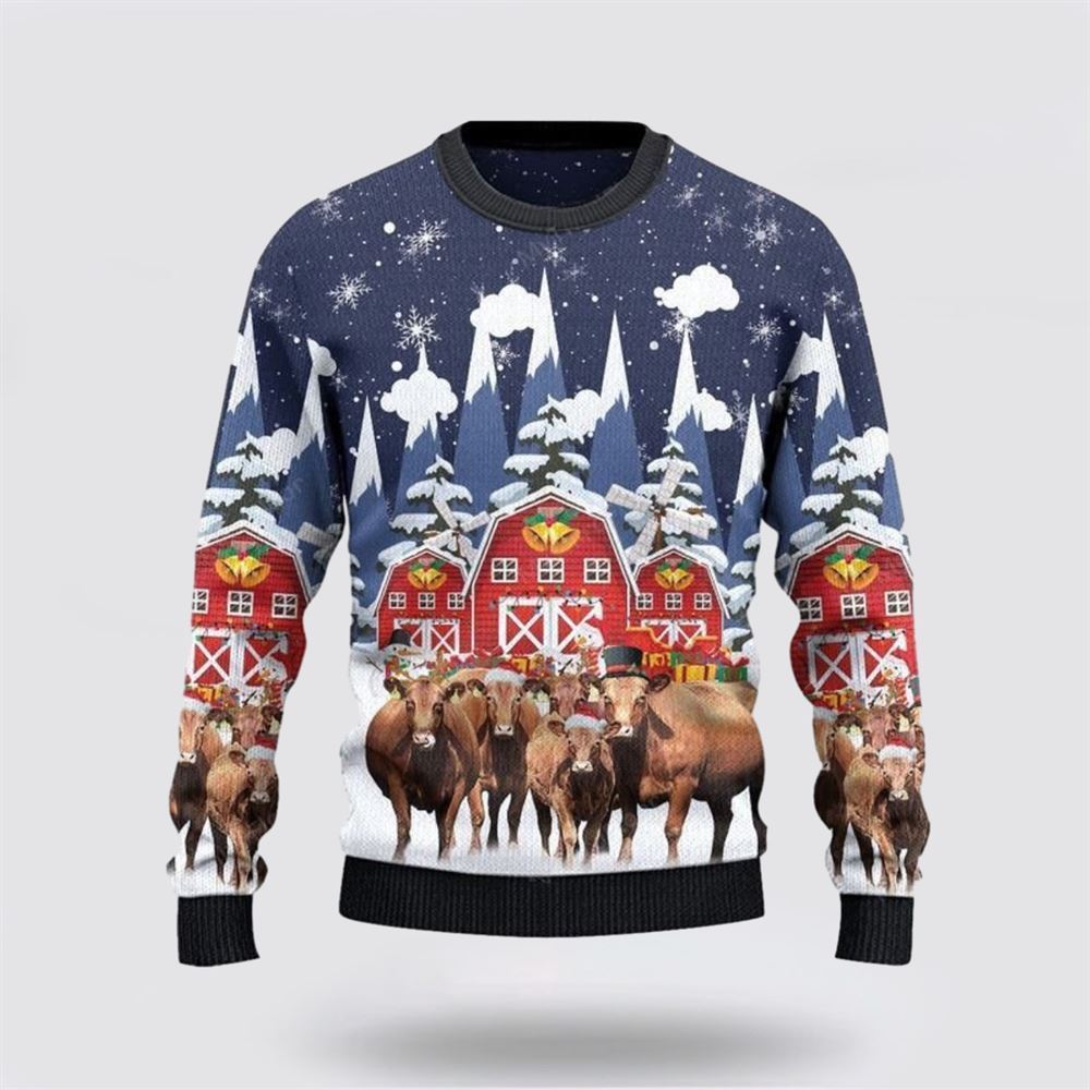 Angus Cattle Red Barn Farm Ugly Christmas Sweater, Farm Sweater, Christmas Gift, Best Winter Outfit Christmas
