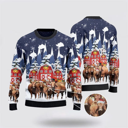 Angus Cattle Red Barn Farm Ugly Christmas Sweater, Farm Sweater, Christmas Gift, Best Winter Outfit Christmas