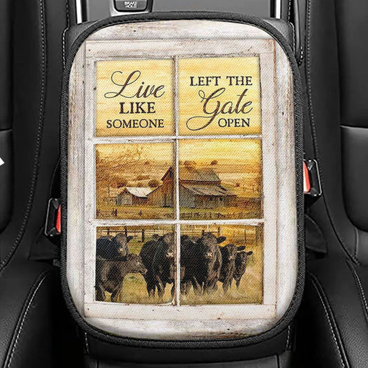 Angus Cow Live Like Someone Left The Gate Open Seat Box Cover, Christian Car Center Console Cover