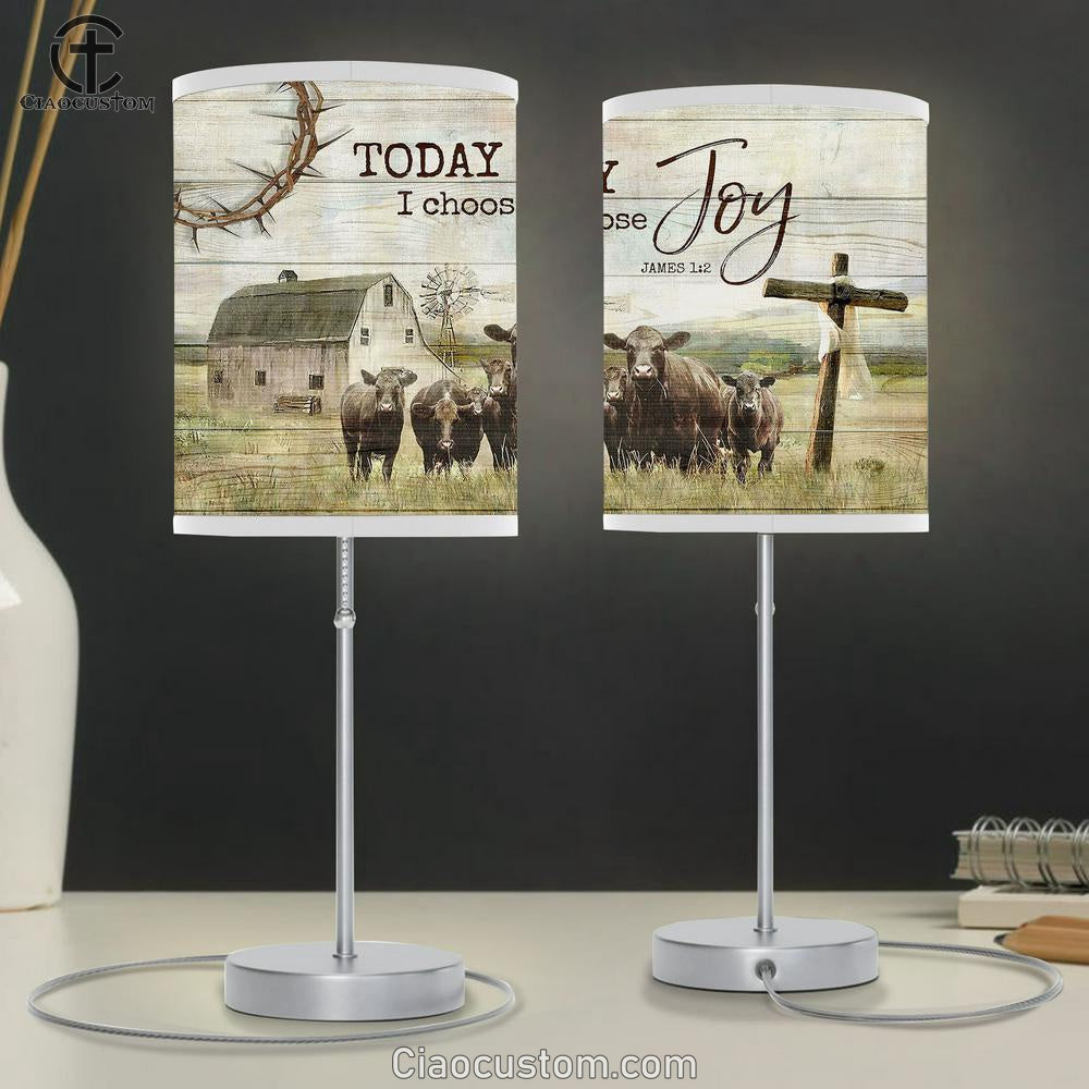 Angus Cow Today I choose joy Table Lamp For Bedroom - Bible Verse Table Lamp - Religious Room Decor
