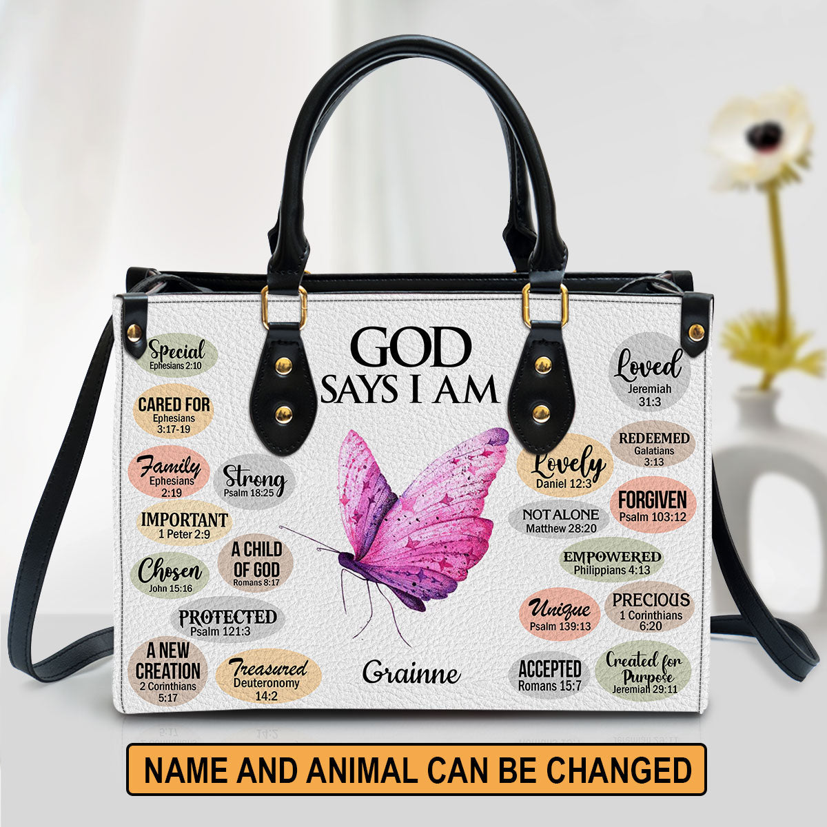 Animal What God Says About You Personalized Leather Handbag With Handle Christian Gifts For Religious Women