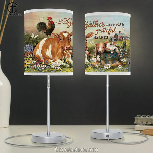 Animals Farm Gather Here With Grateful Hearts Table Lamp For Bedroom - Bible Verse Table Lamp - Religious Room Decor