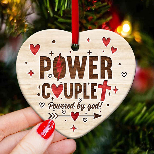 Anniversary Gift Power Couple Powered By God Heart Ornament - Christmas Ornament - Ciaocustom