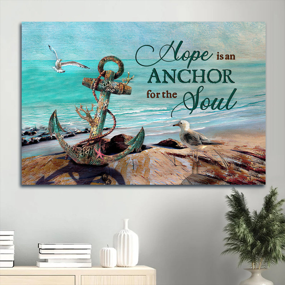 Antique Anchor Brilliant Ocean Seagull Blue Ocean Canvas Hope Is An Anchor For The Soul Canvas Wall Art - Christian Wall Decor