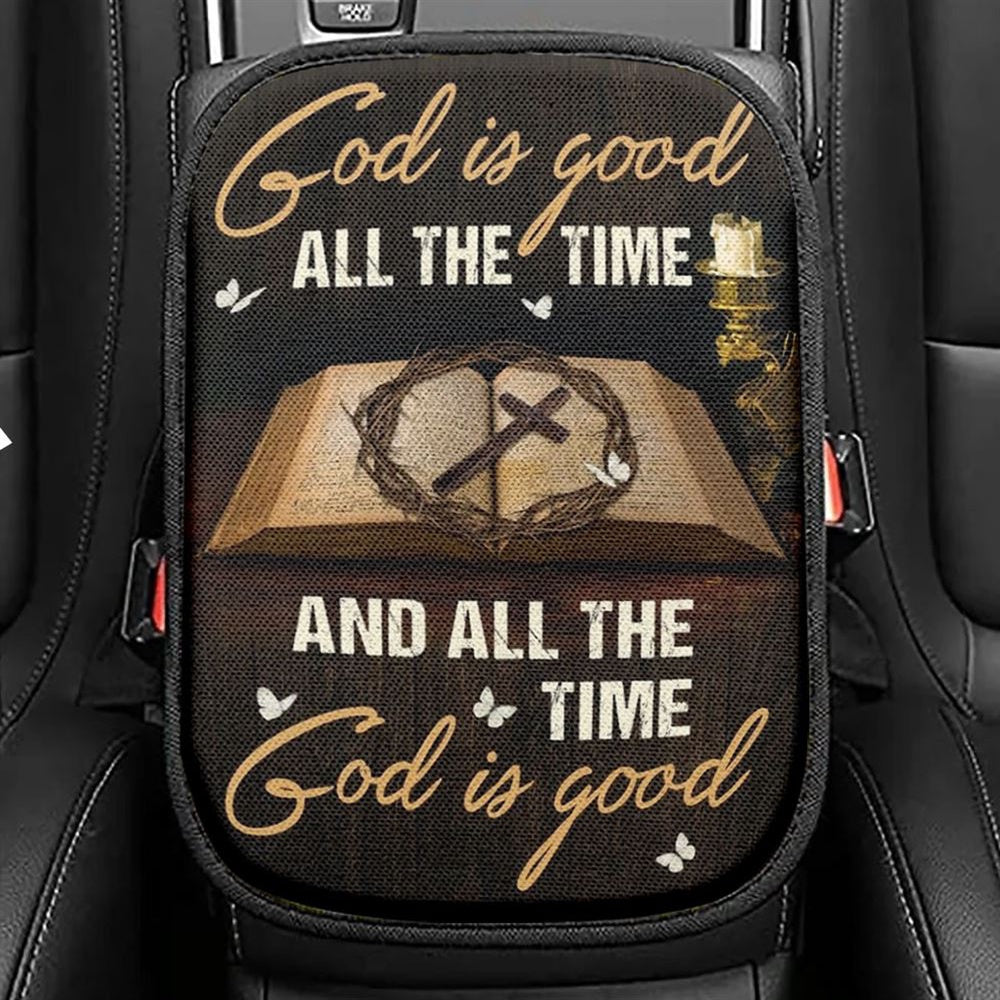 Antique Bible, Crown Of Thorn Painting, Cross, God Is Good All The Time Car Center Console Cover, Christian Armrest Seat Cover, Bible Seat Box Cover