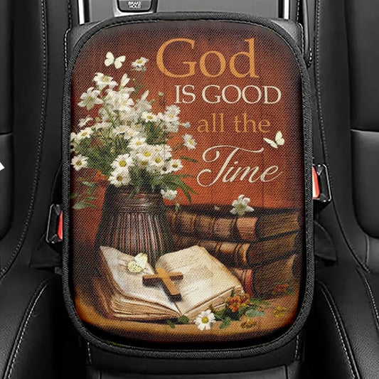 Antique Bible Vintage Painting God Is Good All The Time Car Center Console Cover, Christian Armrest Seat Cover, Bible Seat Box Cover