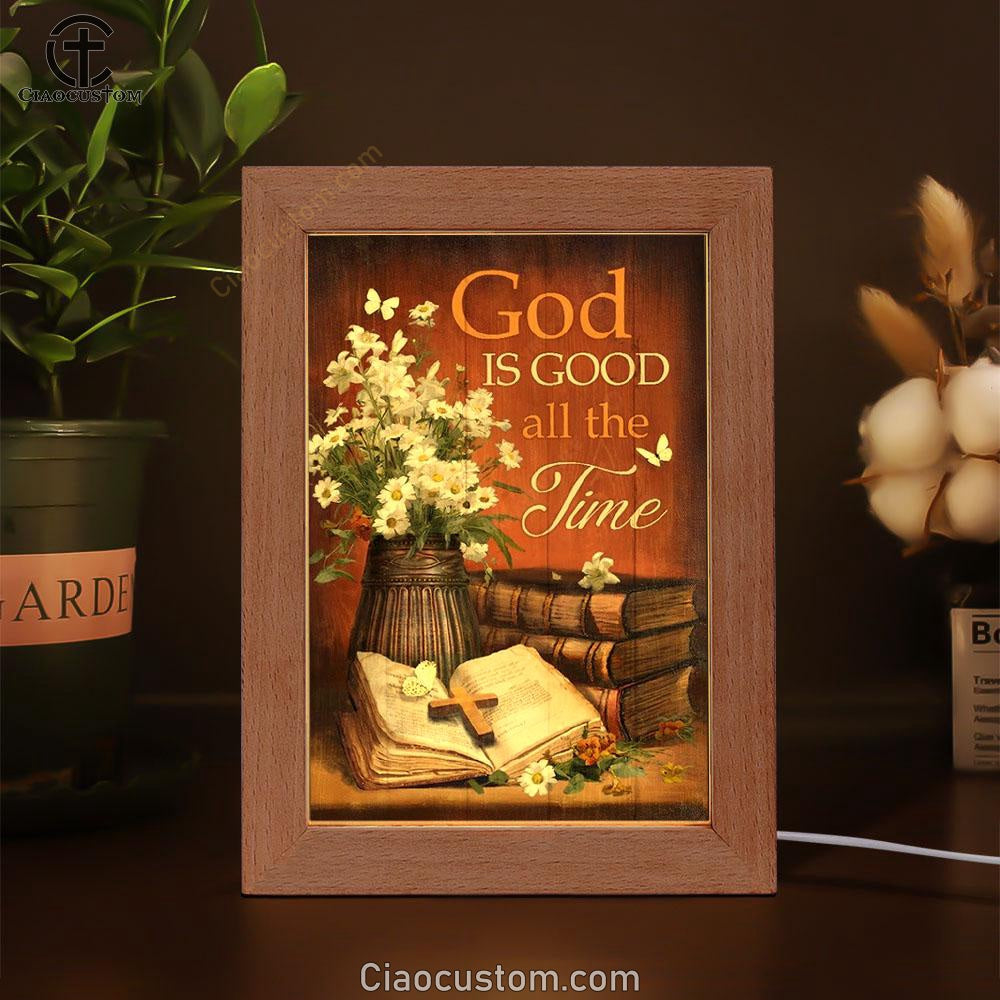 Antique Bible Vintage Painting God Is Good All The Time Frame Lamp