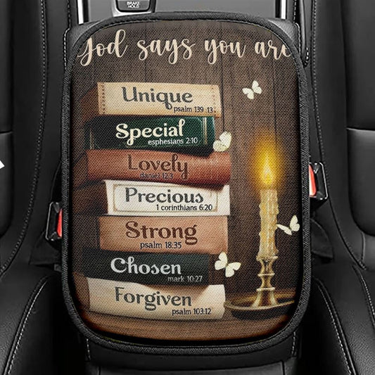 Antique Book Beautiful Night God Says You Are Car Center Console Cover, Christian Armrest Seat Cover, Bible Seat Box Cover