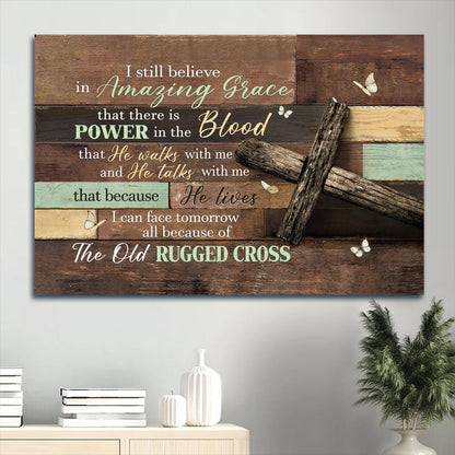 Antique Cross Wooden Background Butterfly I Still Believe In Amazing Grace Canvas Wall Art - Christian Wall Decor