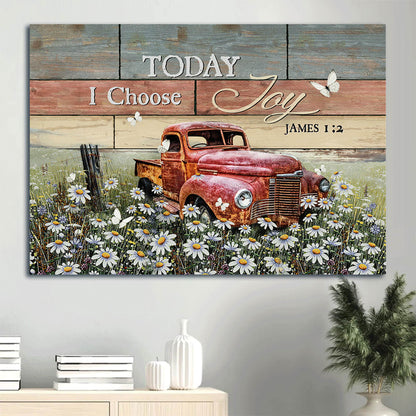 Antique Ladybug Car Daisy Field White Butterfly Today I Choose Joy Canvas Wall Art - Christian Wall Decor